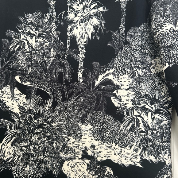 $295 MESTIZA New York size S Midy Mini Dress Bell Slv Black Tropical Floral - Picture 2 of 4